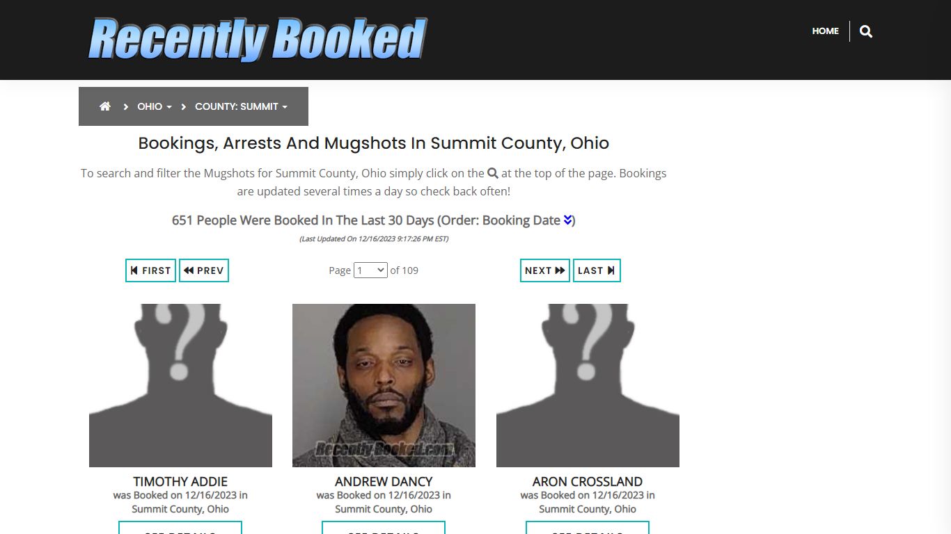 Recent bookings, Arrests, Mugshots in Summit County, Ohio - Recently Booked